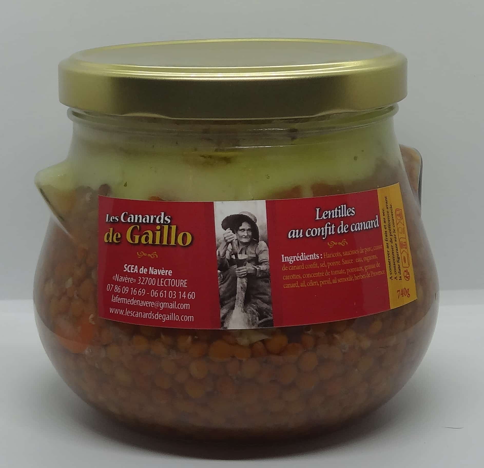 lentilles pr&eacute;par&eacute;es au confit de canard du Gers